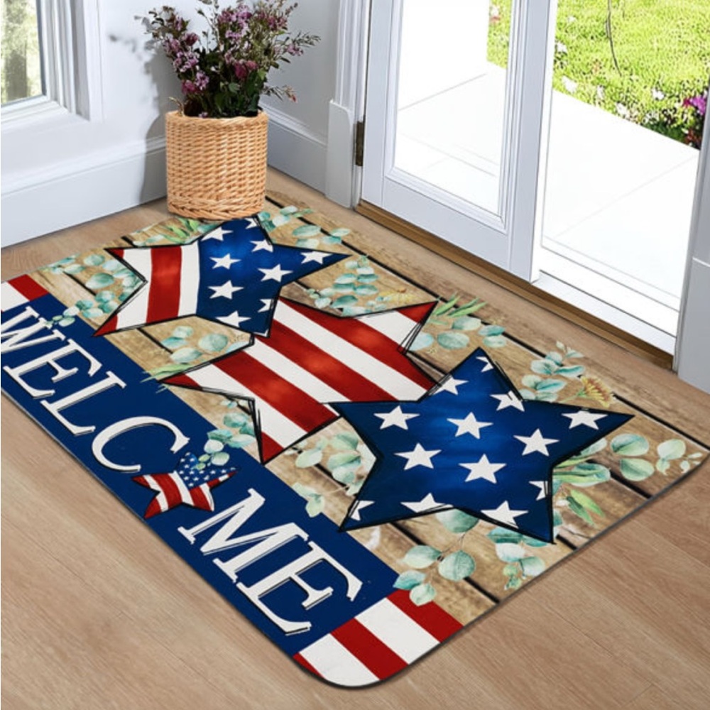 Red and White Door Mat with Patriotic Accents